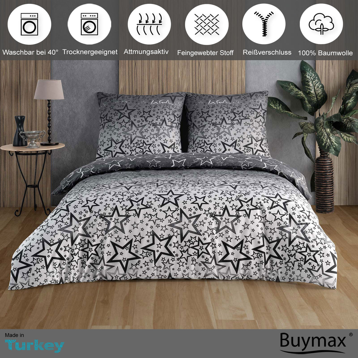 2 teilig Bettwäsche 155x220 Baumwolle Renforce mit Reissverschluss – Buymax