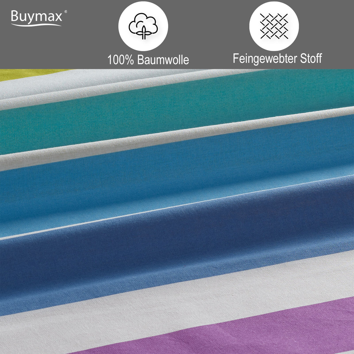 Buymax Renforcé Bettwäsche 100%Baumwolle – Rainbow Design & 80x80cm