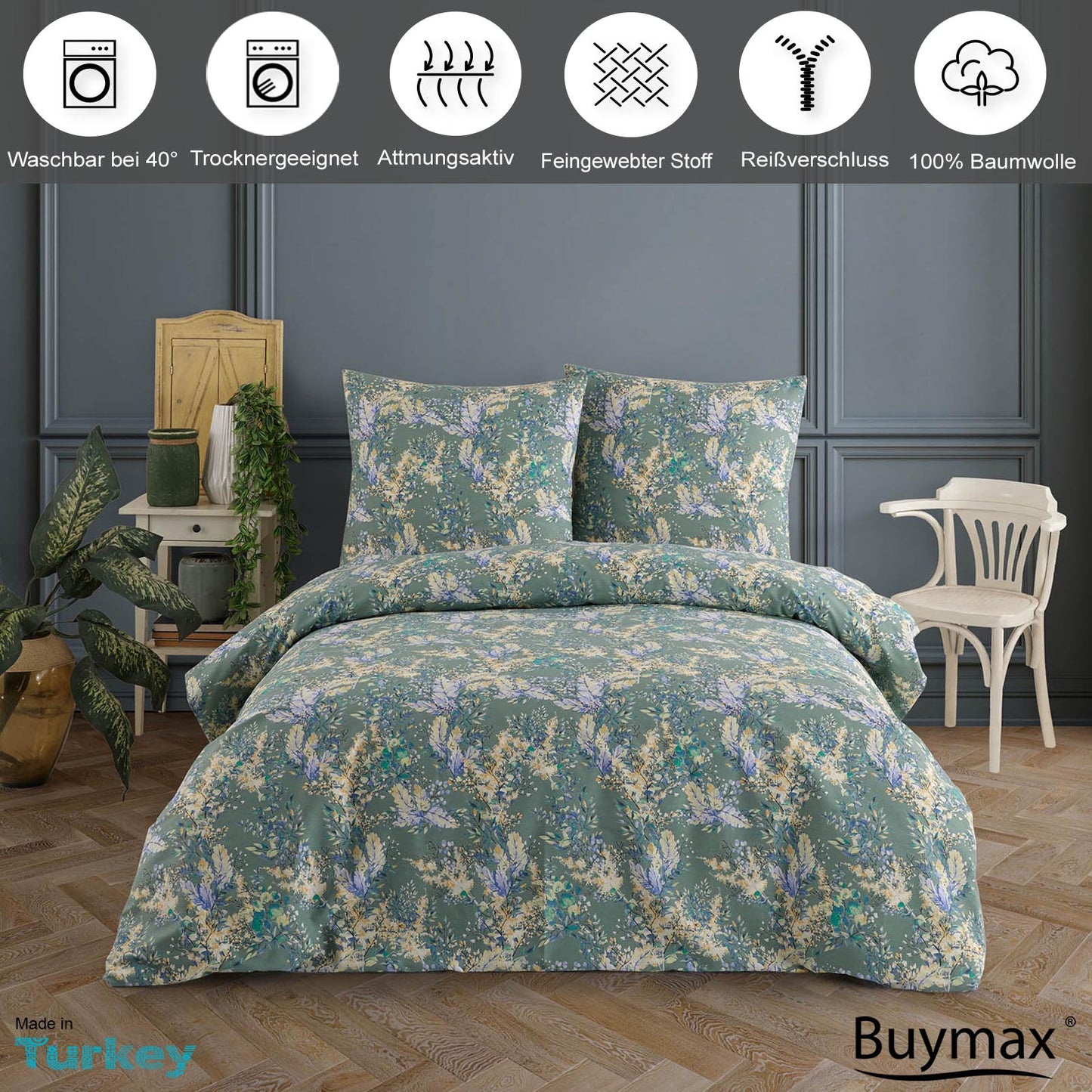 Renforce Bettwäsche, florales Design, 100% Baumwolle - Buymax